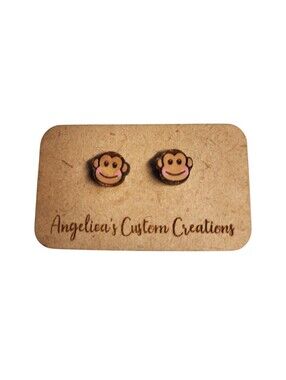 Cheeky Jungle Smiles Wood Stud Earrings